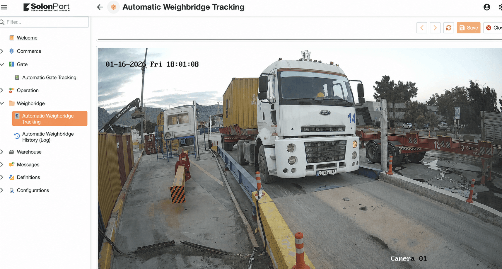 SOLONPORT automatic weighbridge tracking application in English