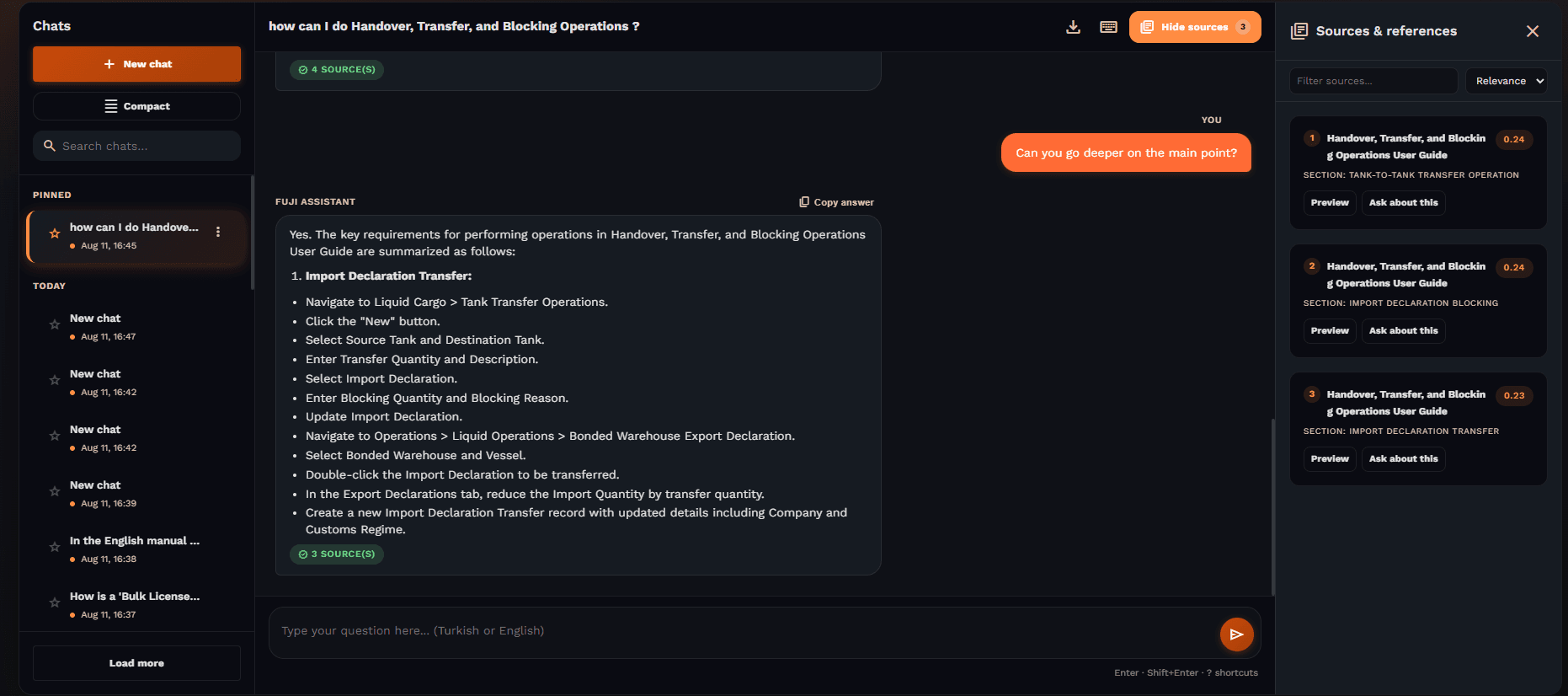Fuji Assistant providing step-by-step SOLONPORT guidance with governed source references